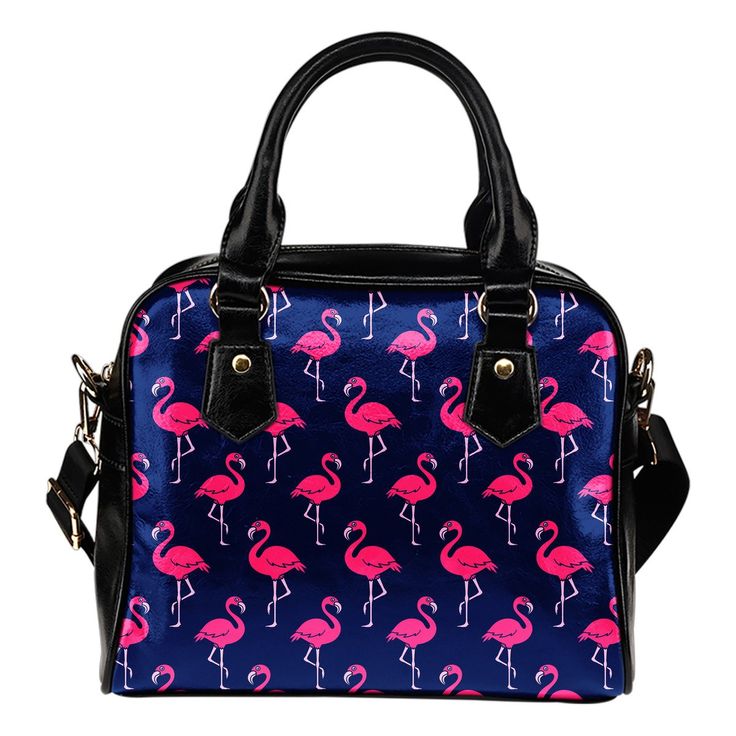 Pink Flamingo Pattern Leather Shoulder Handbag Trendy Faux Leather Bag For On-the-go, Trendy Satchel With Adjustable Handle For On-the-go, Top Handle Satchel With Adjustable Strap For On-the-go, On-the-go Satchel With Adjustable Strap And Top Handle, Trendy Leather Satchel With Adjustable Handle, School Satchel With Detachable Strap In Faux Leather, On-the-go Satchel With Leather Handles, Faux Leather Bag With Adjustable Handle, Daily Use Faux Leather Bag With Adjustable Handle