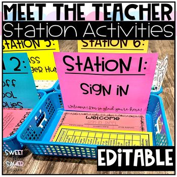 Meet the Teacher Editable Stations for Back to School and Open House | Meet the teacher, Station activities, Teacher presentations Open House Gifts, Plants Classroom, Student Birthday Gifts, Student Gift Tags, Classroom Wishlist, Meet The Teacher Night, School Open House, School Forms, Student Birthdays