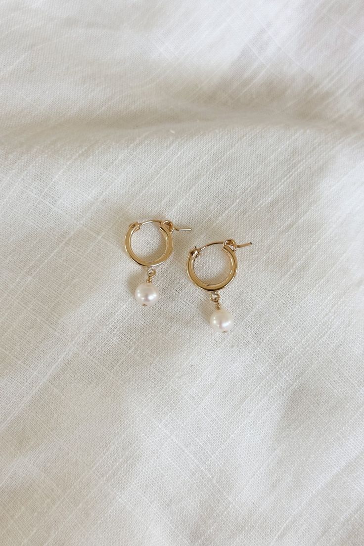 14k gold filled 12mm huggie hoops with 5mm genuine freshwater pearls Please note: all earrings are final sale Fresh Water, Freshwater Pearls, Final Sale, Gold Filled, Gold