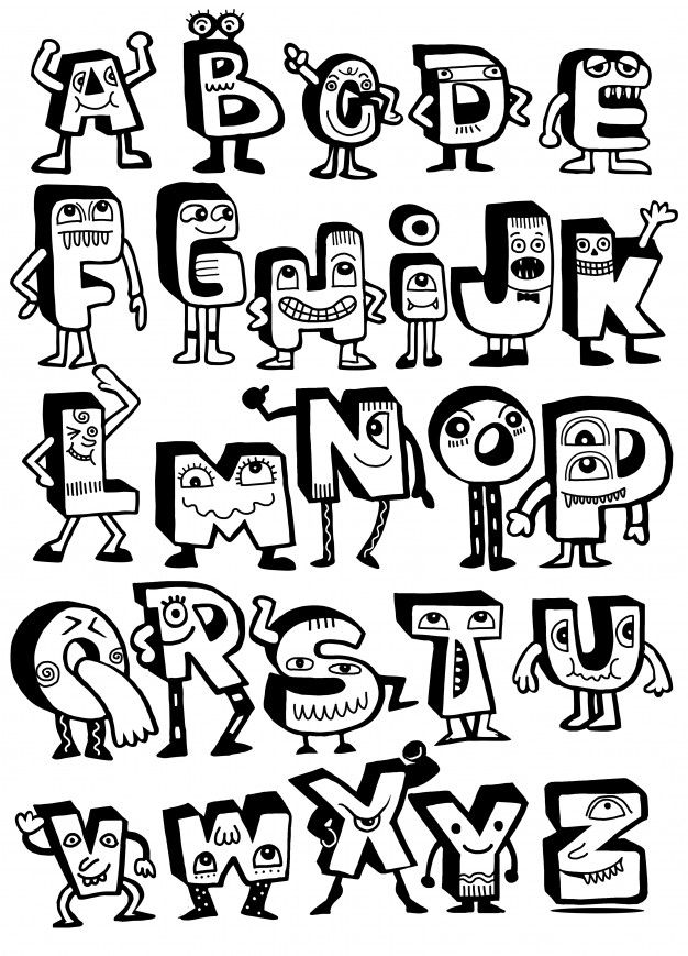 hand drawn letters and numbers in the style of doodles on lined paper with space for text