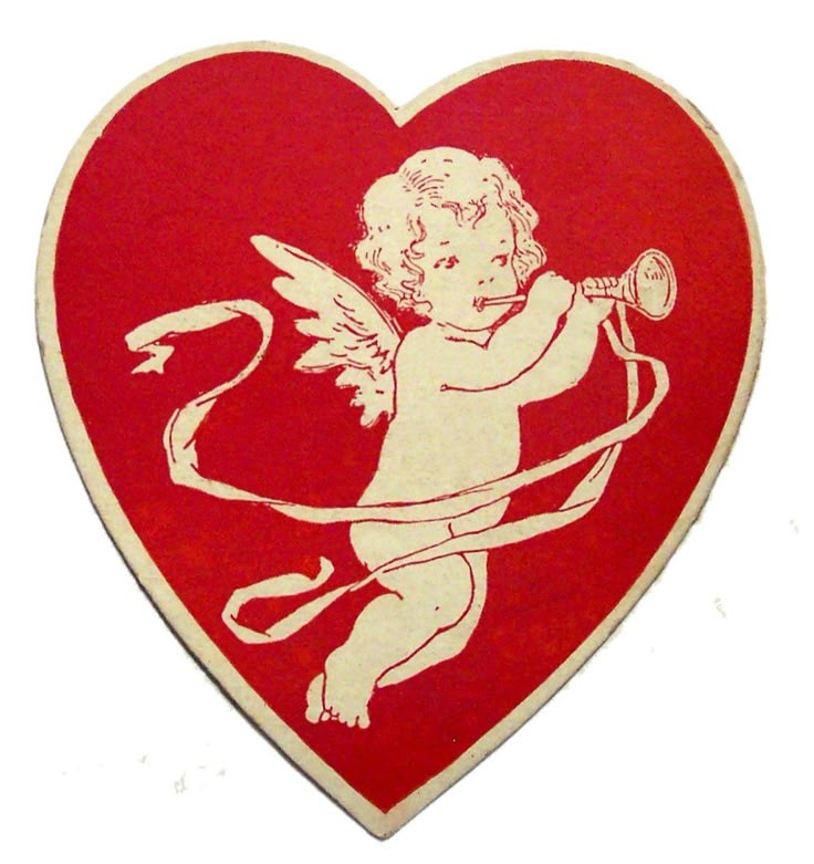 a heart shaped sticker with an angel holding a bow and arrow in its hand