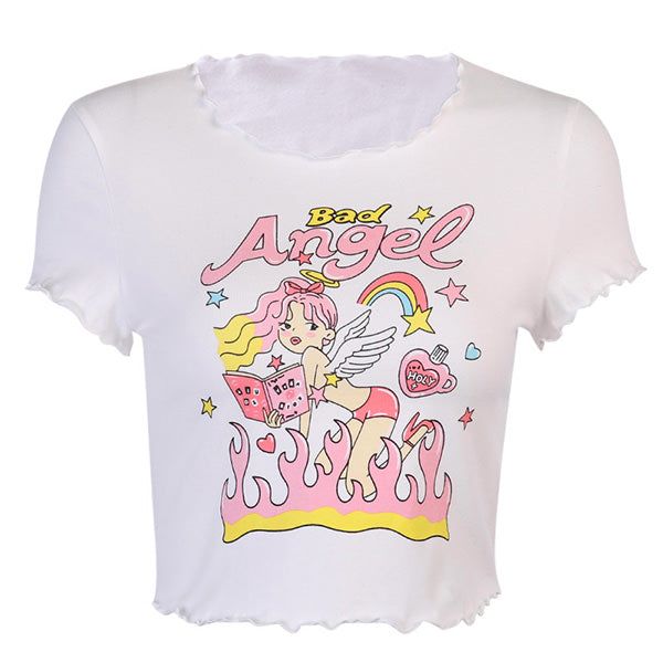 Cartoon Angel Girl Crop Top Unleash your inner bad girl with our Bad Angel Girl Crop Top. Made with high-quality materials, this crop top features a cute and edgy design that is sure to turn heads. Perfect for adding a touch of kawaii to any outfit. Embrace your wild side and stand out from the crowd with our Bad Angel Girl Crop Top. Size:? S: Bust: 80-88cm/ 31.5-34.6 in, Length: 41cm/ 16.1 in, Sleeves: 13cm/ 5.1 in? M: Bust: 84-92cm/ 33.1-36.2 in, Length: 42cm/ 16.5 in, Sleeves: 13.5cm/ 5.3 in? L: Bust: 88-96cm/ 34.6-37.8 in, Length: 43cm/ 16.9 in, Sleeves: 14cm/ 5.5 inMaterial: Cotton, Polyester Angel Crop Top, Bad Angel, Cartoon Angel, Crop Top Styles, Egirl Fashion, Edgy Streetwear, Edgy Design, Streetwear Essentials, Angel Girl