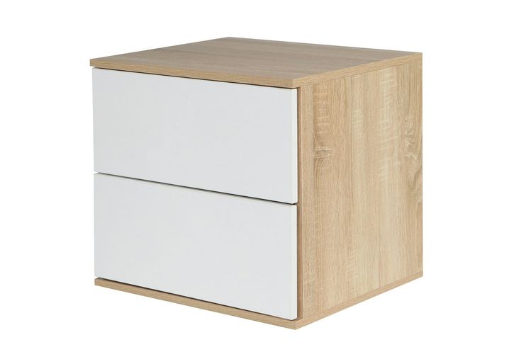 a white and wood cabinet with two drawers on each side, against a white background