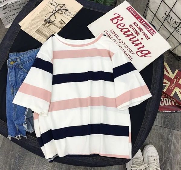 Women Casual Striped Shirt – Tomscloth Trendy Cotton Half Sleeve Shirt, Trendy Half Sleeve Cotton Shirt, Trendy Cotton Half Sleeve Tops, Striped Cotton Half Sleeve Tops, Trendy White Half Sleeve T-shirt, Trendy Striped Crew Neck Shirt, Trendy Crew Neck Cotton Blouse, Trendy Cotton Crew Neck Blouse, Trendy Cotton Blouse With Crew Neck