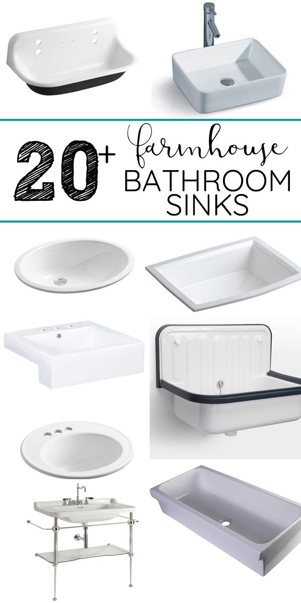 bathroom sinks and tubs with text overlay that reads 20 farmhouse sink bathroom sinks