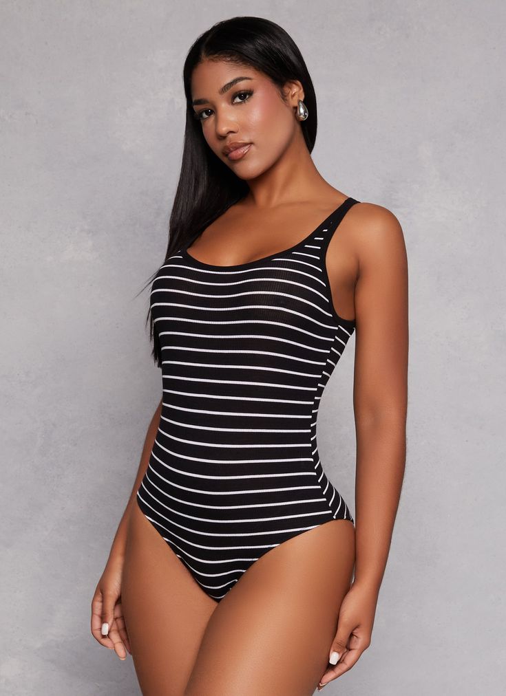 Ambiance, Sleeveless, Scoop Neck, Bodysuit, Bottom Snap Closure, Striped Pattern, Ribbed Knit, Item Number 0307054265367 Striped Sleeveless Summer Bodysuit, Spring Beachwear Striped Bodysuit, Striped One-piece Bodysuit For Summer, Striped One-piece Lined Bodysuit, Rainbow Shop, Tank Bodysuit, Striped Bodysuit, Striped Tank, Stripes Pattern