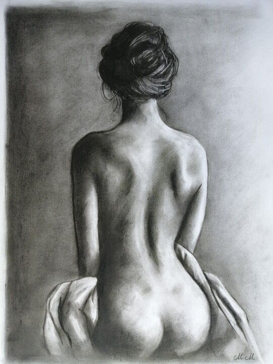 a drawing of a naked woman with her back to the camera