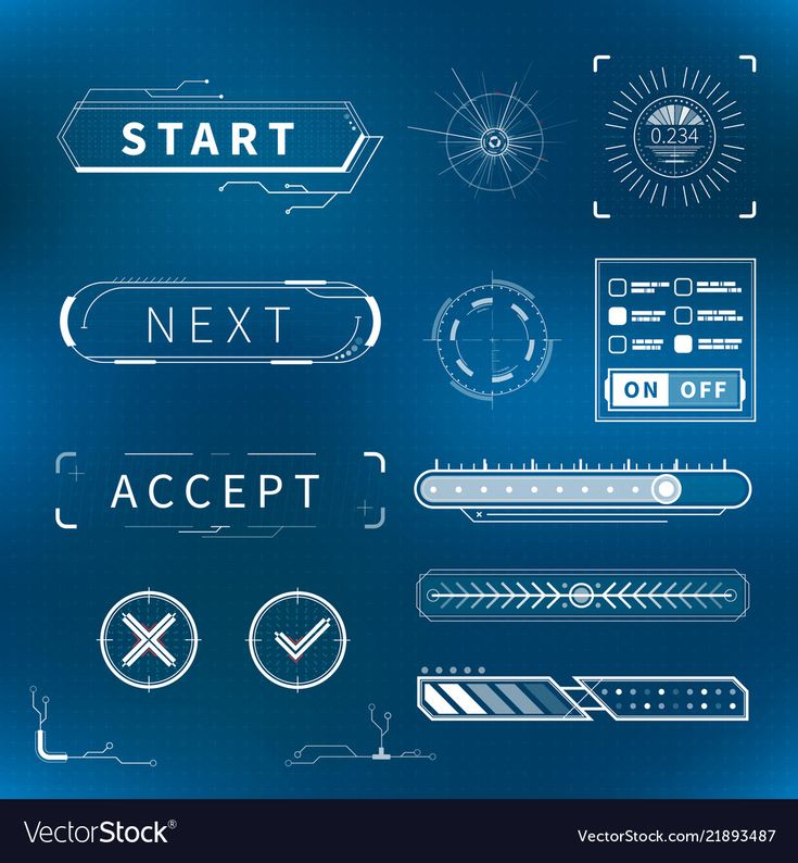 a blueprinted set of different types of buttons and symbols on a blue background