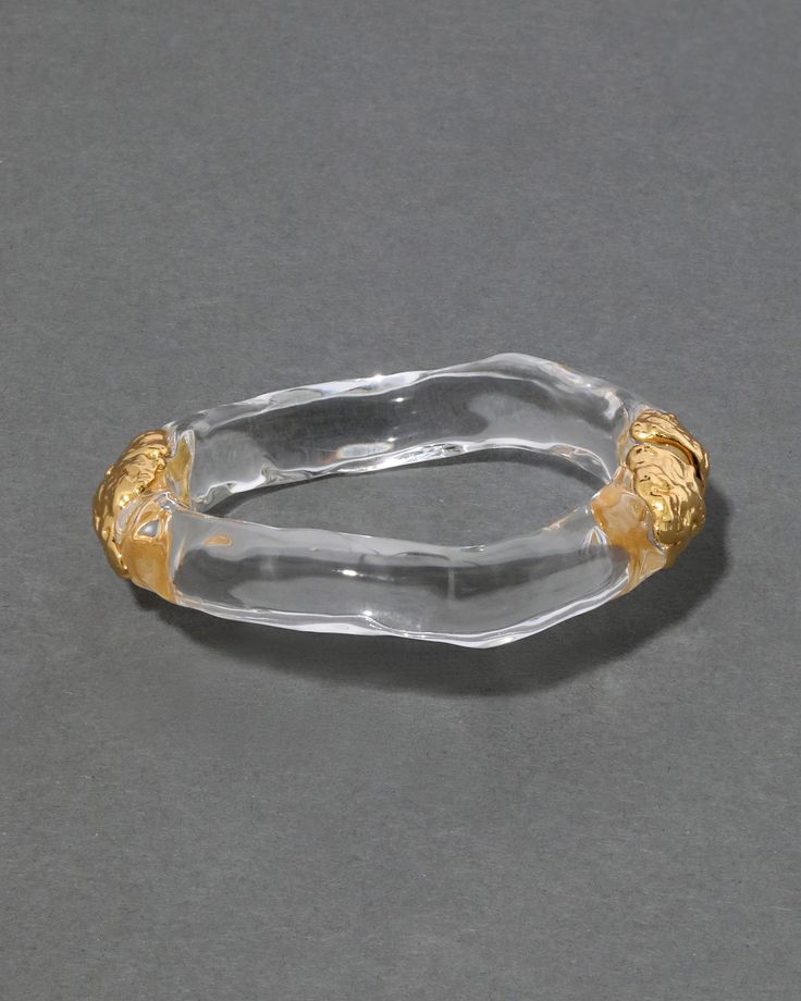 Radiant liquid clear Lucite hand carved in an organic luminous watery texture for a hinged bracelet fused with textured gold metal work. Store Inspiration, Acrylic Bracelet, Lucite Bracelets, Small Hinges, Alexis Bittar Jewelry, Lucite Jewelry, Necklace Top, Sports Jewelry, Birthday Outfits