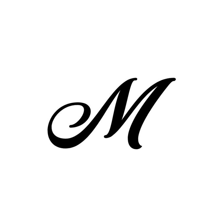 the letter m is made up of black letters on a white background, and it appears to be in cursive font