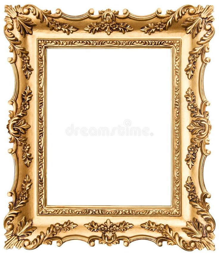 an ornate gold frame on white background with clipping for your own text or image