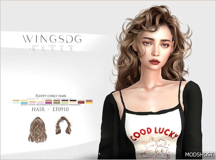 an image of a woman with long hair in front of a white background and the words wingsdg style on it