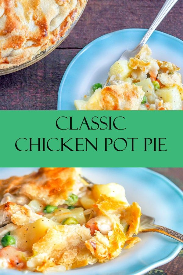 two plates with chicken pot pie on them