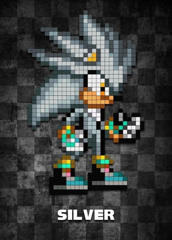 an image of sonic the hedge character made out of pixellated pixels on a black and white checkered background