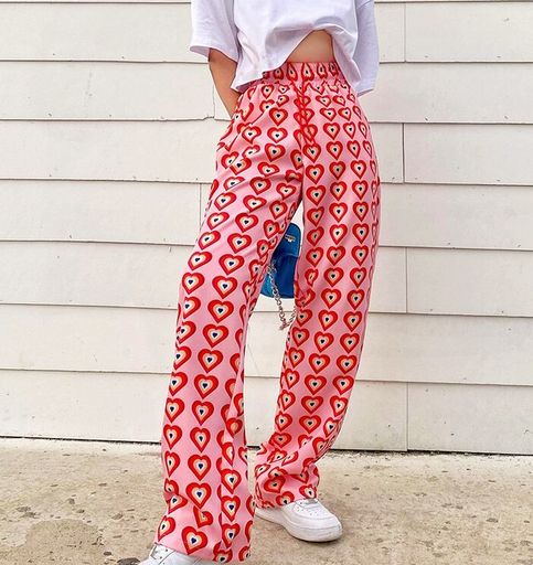 Preppy Pants, Long Trousers, Red Pants, Pink Pants, Baggy Pant, Vintage Pants, Pantalon Large, Wide Pants, Y2k Streetwear