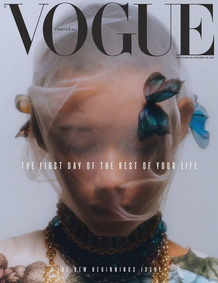 a magazine cover with a woman's face covered in plastic