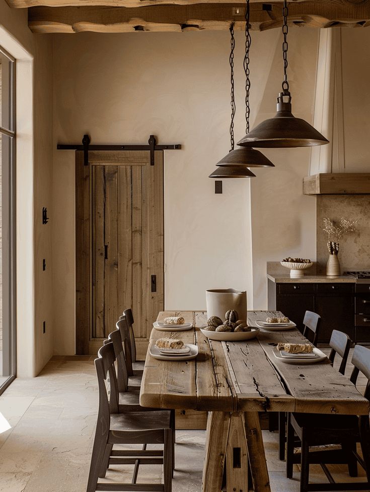 Rustic Dining Rooms: Reclaimed Wood Table Vintage Table With Modern Chairs, Wood Dinner Table Rustic, Mountain Cabin Dining Room, Vintage Farmhouse Dining Room, Grey And Pink Living Room Ideas, Harvest Table Dining Room, Rustic Dinner Table, Rustic Dining Rooms, Short Sofa