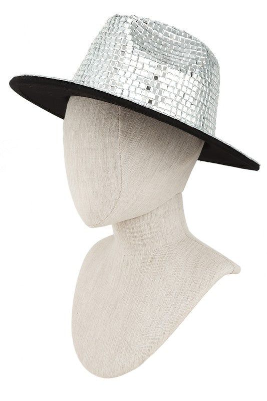 Rhinestone Sparkly Fedora Hat3"(L) Brim Adjustable Silver Party Hat, Silver Brimmed Party Hat, Silver Wide Brim Costume Hat With Adjustable Fit, Silver Wide Brim Adjustable Costume Hat, Silver Adjustable Wide Brim Costume Hat, Trendy Flat Brim Party Hat, Trendy Flat Brim Hat For Party, Adjustable Flat Brim Top Hat For Party, Party Hats With Rhinestones And Short Brim