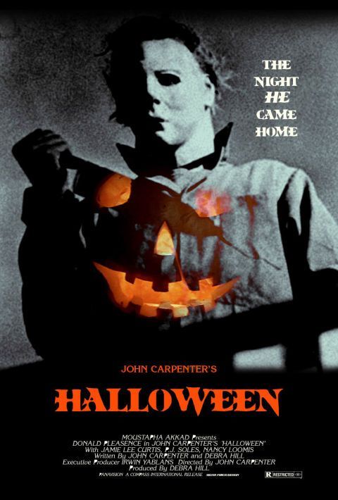 a movie poster for halloween with a person holding a jack - o'- lantern