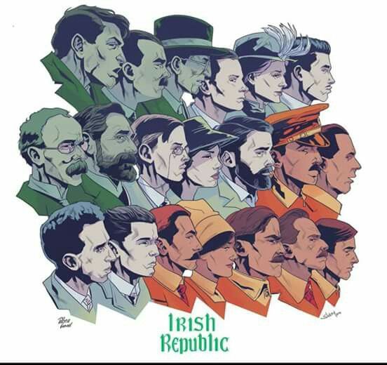 the irish republic poster with many men's heads in different colors and hats on them