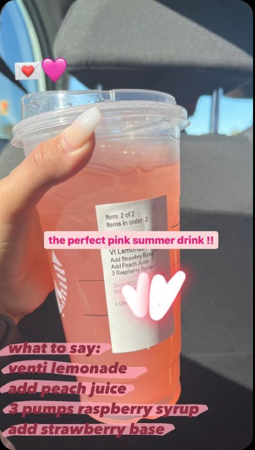 someone holding up a pink drink in their hand with the caption what to say lemonade and peach juice