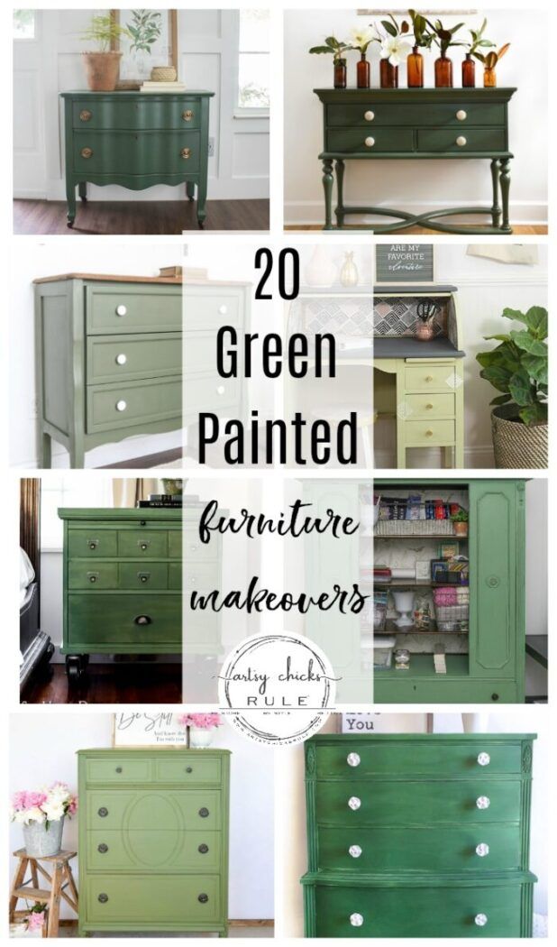 green painted furniture makeovers with text overlay that reads 20 green painted furniture makeovers