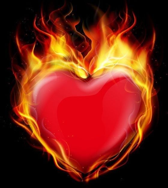 a red heart with flames in the middle