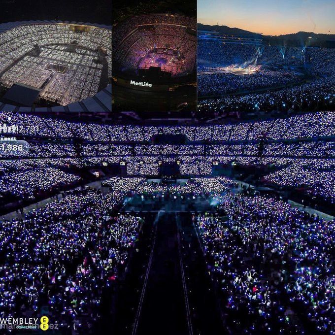 an aerial view of the stadium at night and on stage