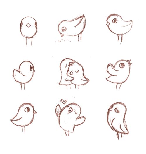 six different types of birds drawn in pencil