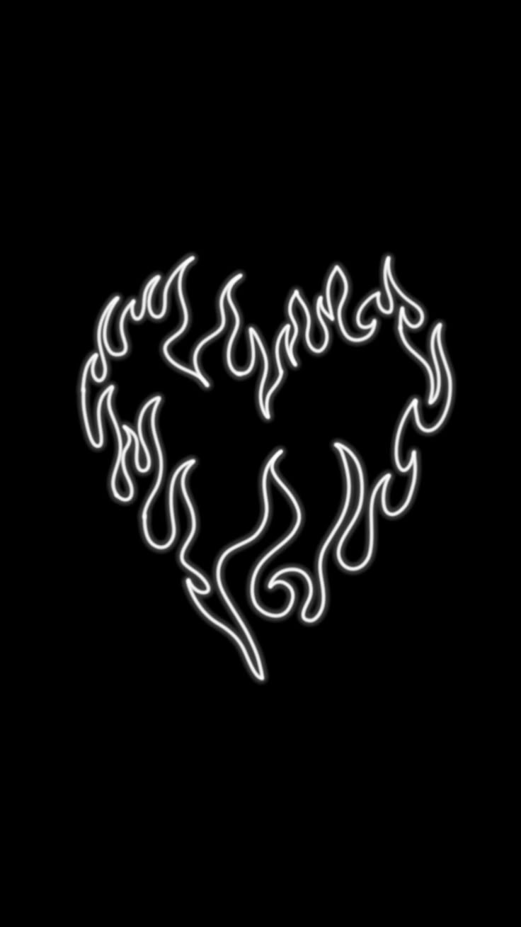 a black background with white flames in the shape of a heart