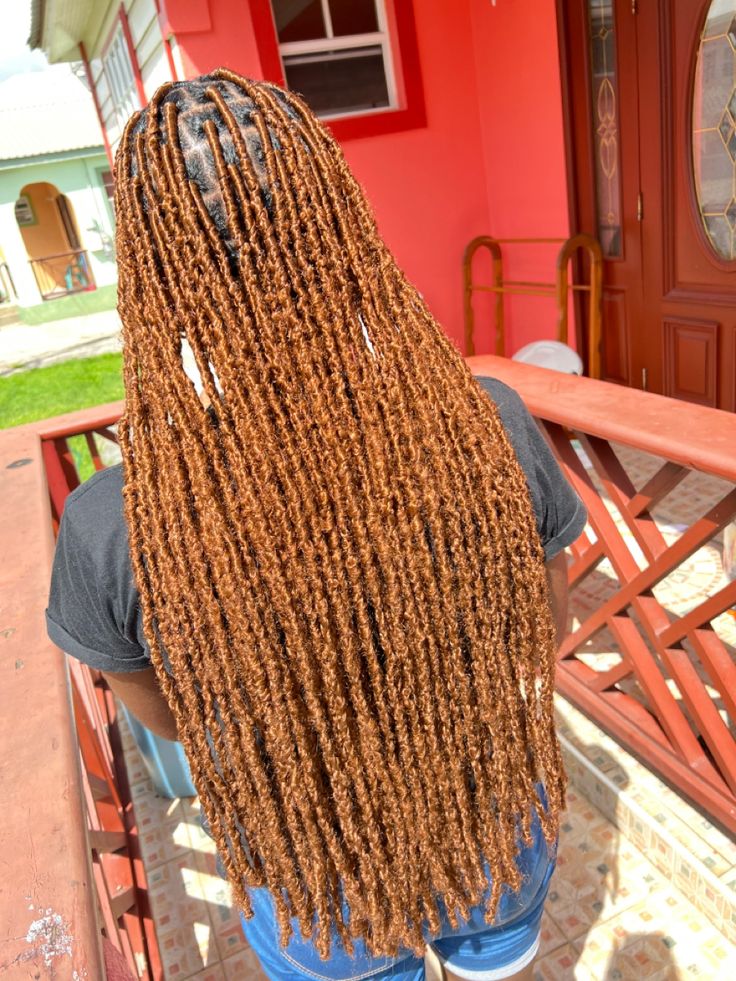 Colour 30 Faux Locs, Color 30 Faux Locs, Honey Brown Faux Locs, Honey Brown Butterfly Locs, Honey Brown Soft Locs, Brown Faux Locs Black Women, Copper Faux Locs, Honey Brown Locs Black Women, Honey Blonde Faux Locs