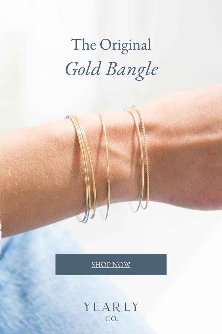 The Original gold bangle that started the tradition for Yearly Co. is perfect for celebrating an anniversary each year or building a stack to tell your story. Shop now and begin your collection! Five Year Anniversary, Classic Bangles, First Year Of Marriage, The Bangles, Gold Anniversary, Family Tradition, Tell Your Story, Stacked Bangles, First Anniversary