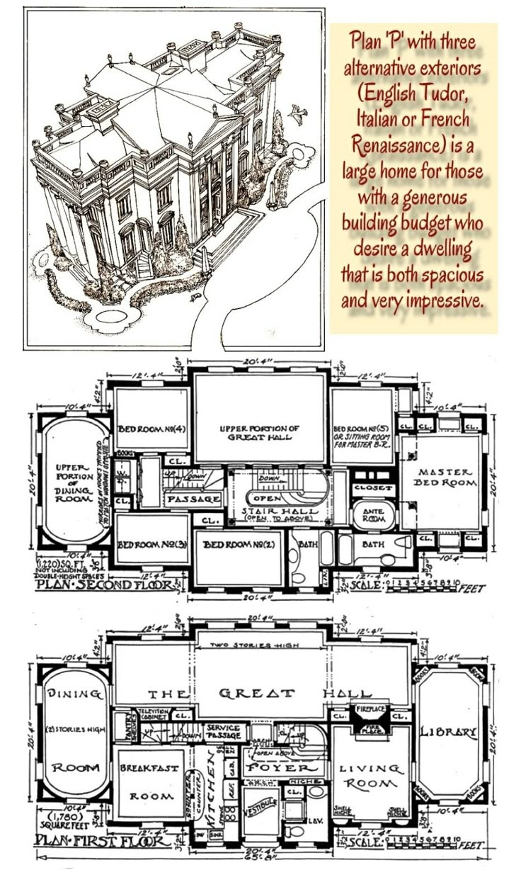 an old house with plans for the first floor and second story, as well as other details