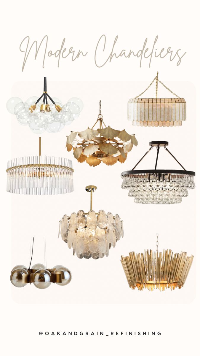 the modern chandeliers are available in various sizes and colors, including glass shades