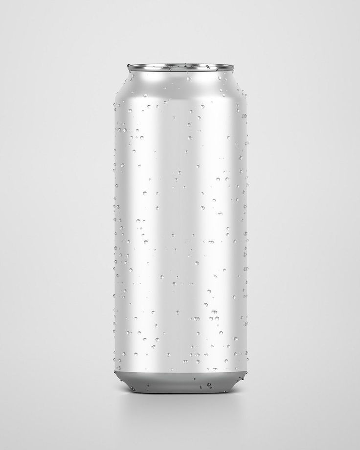 a can of soda with water droplets on the top and bottom, in front of a white background