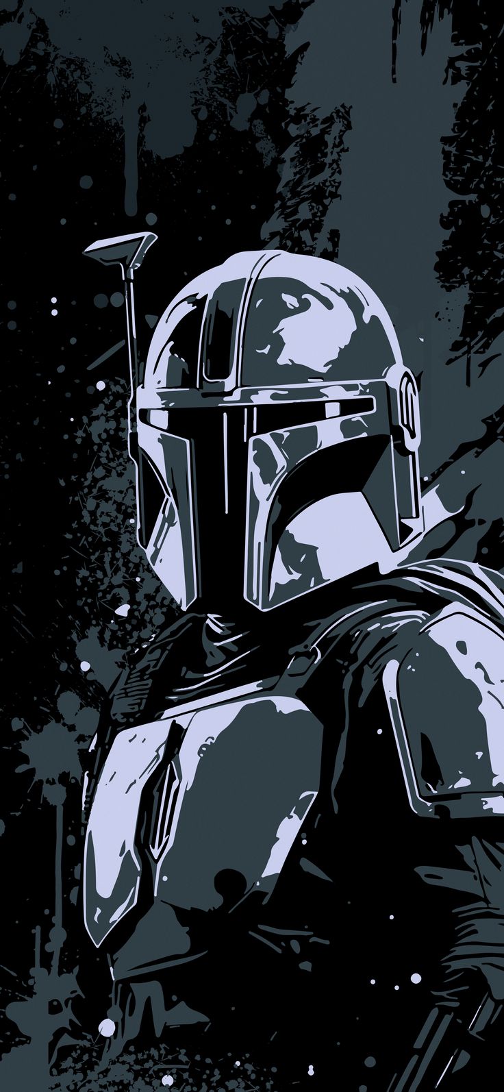 a star wars poster with the boba fett character in black and blue colors