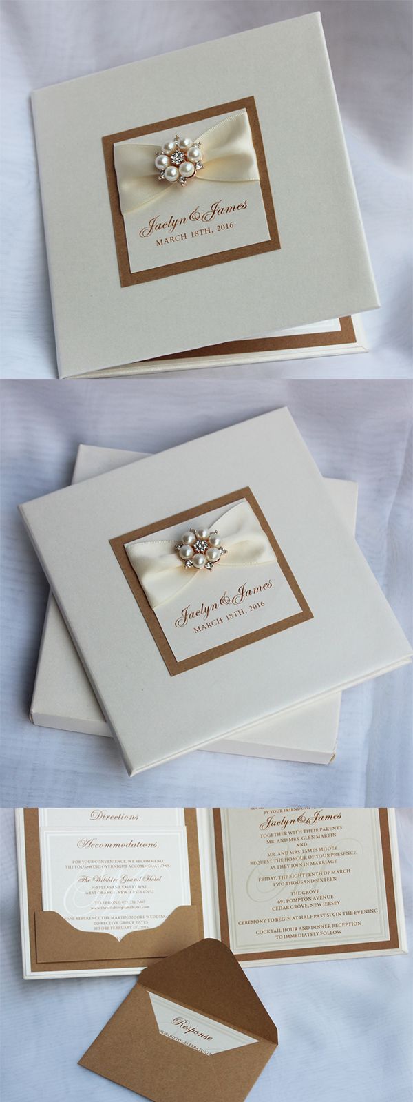 the wedding card is open and ready to be put into its box, which has been folded