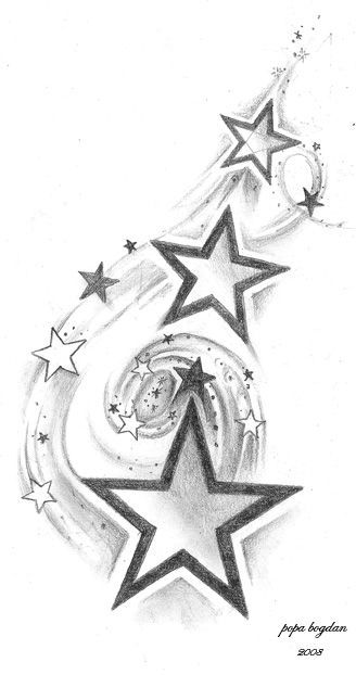 a drawing of five stars with the moon in the middle and one star on top