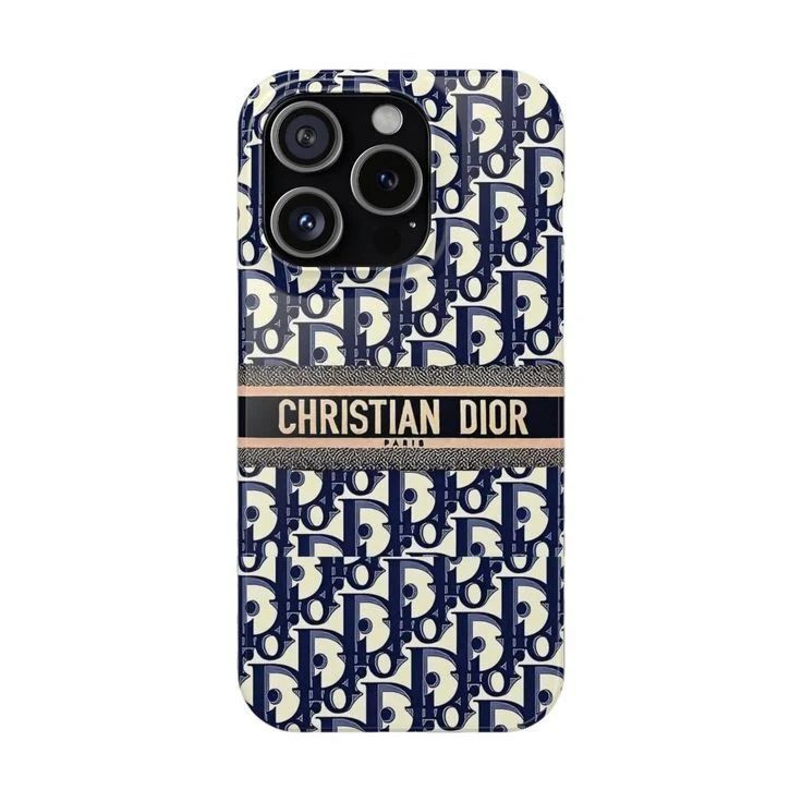 the christian dior iphone case is shown in blue and white with an ornate pattern