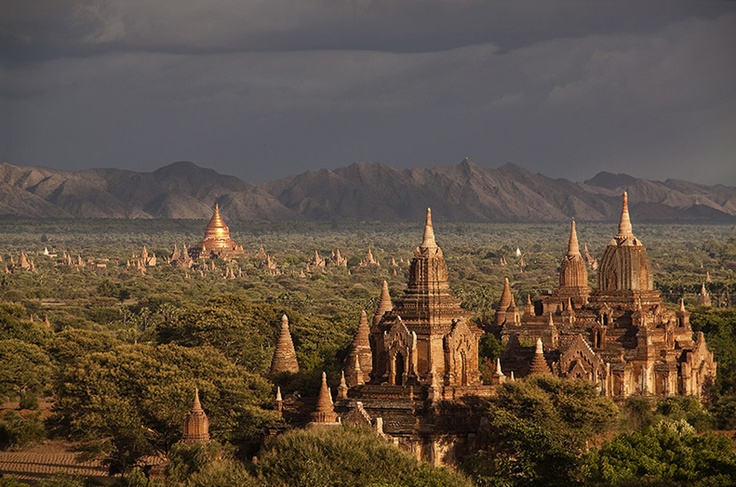 an aerial view of many temples in myanmar