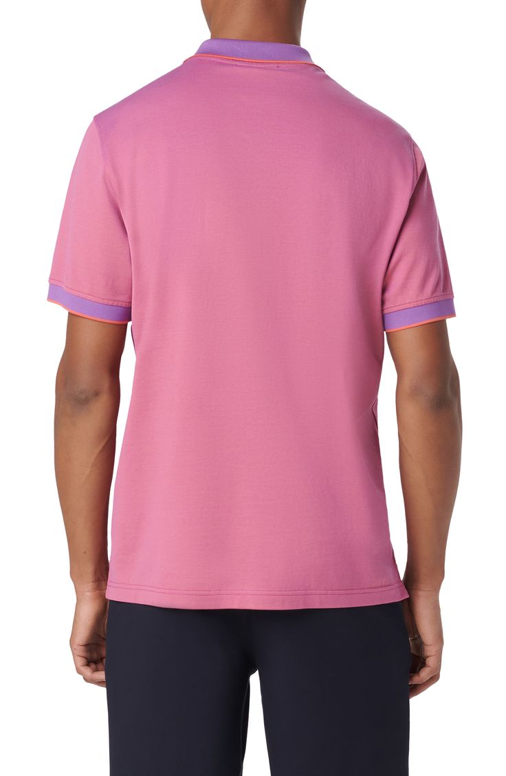 Mercerized cotton brings softness and polish to a polo crafted from a breathable piqué knit and framed in bright tipping at the collar and sleeves. 28" length Button half-placket Short sleeves 100% cotton Machine wash, dry flat Imported Pink Cotton Tops With Ribbed Collar, Pink Cotton Top With Ribbed Collar, Classic Pink Collared Polo Shirt, Classic Pink Polo Shirt, Classic Pink Top With Ribbed Collar, Pink Cotton Polo Shirt With Polo Collar, Classic Fitted Pink Polo Shirt, Sporty Pink Collared Polo Shirt, Fitted Pink Sporty Polo Shirt