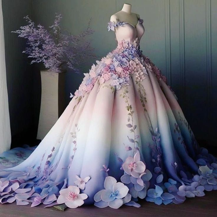 Over The Top Dresses Gowns, Purple Dress Gown, Princess Ball Gowns Fantasy Fairytale, Dream Dress Fantasy, Huge Dresses, Unique Ball Gowns, Fantasy Ball Gowns, Fairytale Dress Princesses Ball Gowns, Fantasy Fairy Dress