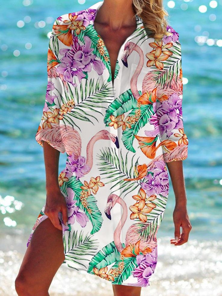 Printed Beach Dress For Spring Holiday, Multicolor Long Sleeve Vacation Dresses, Long Sleeve Multicolor Dresses For Vacation, Floral Print Long Sleeve Beach Dress For Beach Party, Long Sleeve Floral Print Beach Dress For Beach Party, Long Sleeve Floral Beach Dress For Beach Party, Long Sleeve Vacation Dresses, Casual Long Sleeve Dress For Beach Party, Summer Long Sleeve Printed Beach Dress