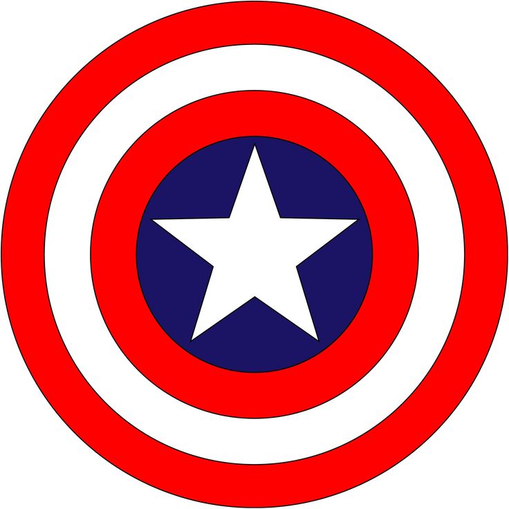 the captain's shield is red, white and blue with a star on it