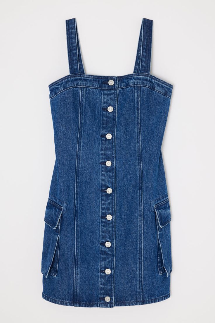 Chic Mini Denim Dress With Pockets, Blue Denim Mini Dress With Pockets, Button-up Denim Blue Mini Dress With Pockets, Non-stretch Mini Denim Dress With Pockets, Chic Mini-length Denim Dress With Button Closure, Denim Cargo, Hot Iron, Denim Details, Three Dimensional