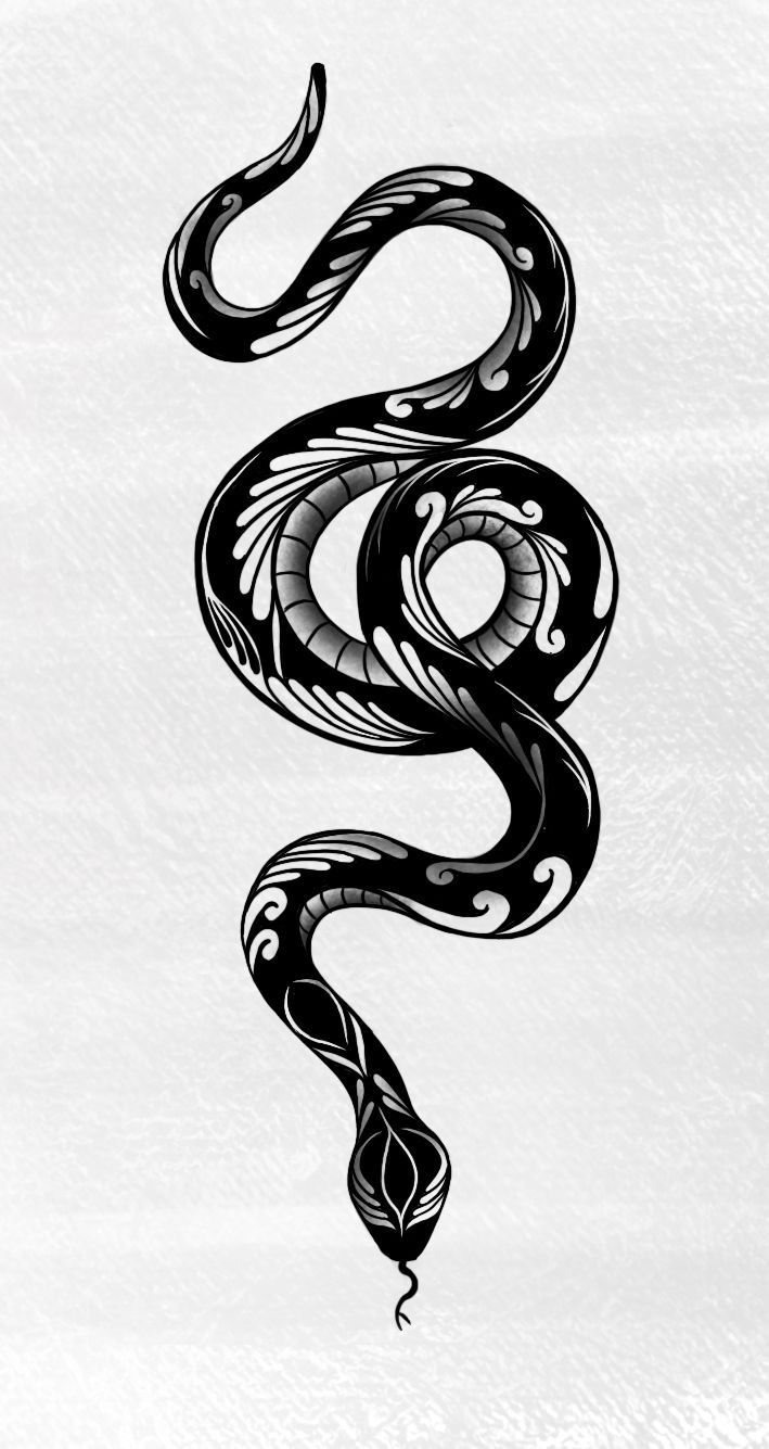 a black and white drawing of a snake