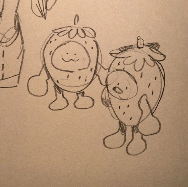 a drawing of two cartoon characters standing next to each other