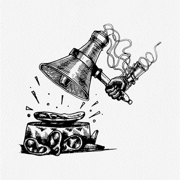 an ink drawing of a hand holding a light bulb over a piece of bread with the word