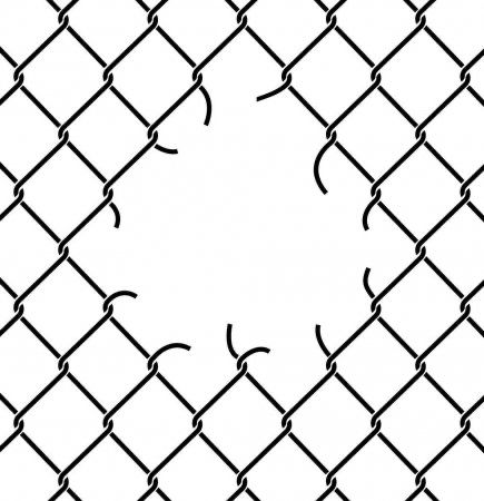 a black and white image of a chain link fence with the top section cut out