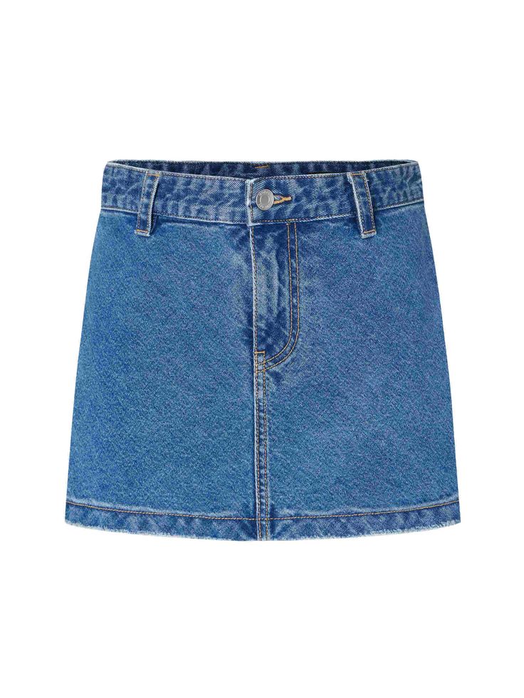 MO&Co. Women's A-line silhouette Denim Skirt The skirt is paired with an inner short design for a safe, stylish look. The straight shape and low waist fit flatter your figure, while the button and zipper closure make it easy to wear. this denim skirt is crafted from comfy cotton materials, which is sure to be a wardrobe staple. Features : - Mini length skirt with inner shorts- Low waist with straight silhouette- Button and zip closure design Code: MBC3SKT034The back length of size S is 32.5cmMAT Mini Denim Skirt, Closure Design, Short Design, Designer Shorts, Low Waisted, Mesh Bag, Indigo Blue, Low Waist, Wardrobe Staples